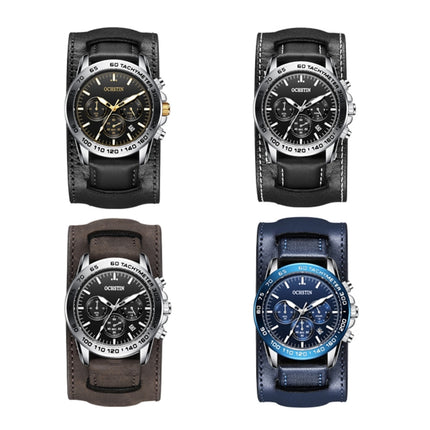Ochstin 7234 Multifunctional Business Leather Wrist Wrist Waterproof Quartz Watch(Black+Black)-garmade.com