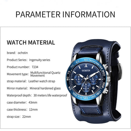 Ochstin 7234 Multifunctional Business Leather Wrist Wrist Waterproof Quartz Watch(Blue+Blue)-garmade.com