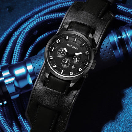 Ochstin 7236 Multifunctional Business Leather Wrist Wrist Waterproof Quartz Watch(Black+Black)-garmade.com