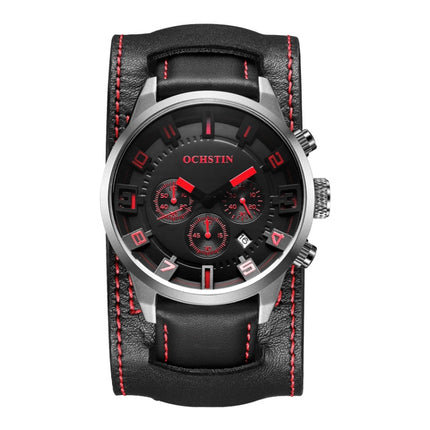Ochstin 7236 Multifunctional Business Leather Wrist Wrist Waterproof Quartz Watch(Red+Black)-garmade.com
