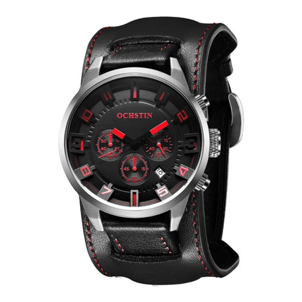 Ochstin 7236 Multifunctional Business Leather Wrist Wrist Waterproof Quartz Watch(Red+Black)-garmade.com