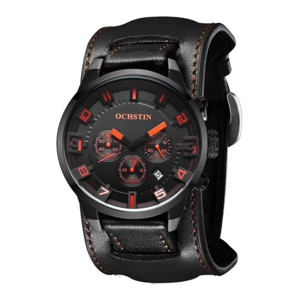 Ochstin 7236 Multifunctional Business Leather Wrist Wrist Waterproof Quartz Watch(Orange+Black)-garmade.com