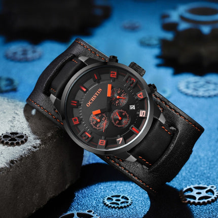 Ochstin 7236 Multifunctional Business Leather Wrist Wrist Waterproof Quartz Watch(Orange+Black)-garmade.com