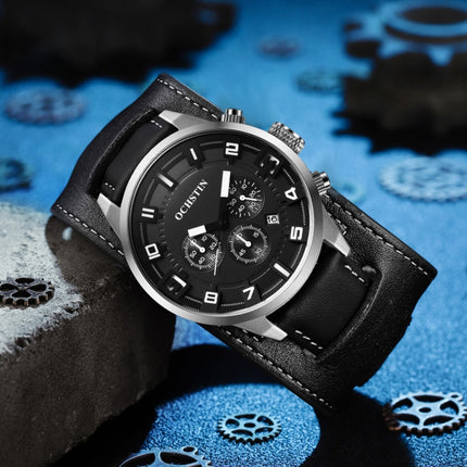 Ochstin 7236 Multifunctional Business Leather Wrist Wrist Waterproof Quartz Watch(Silver+Black)-garmade.com