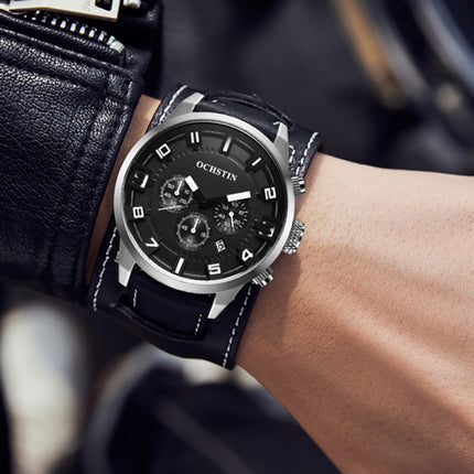 Ochstin 7236 Multifunctional Business Leather Wrist Wrist Waterproof Quartz Watch(Silver+Black)-garmade.com