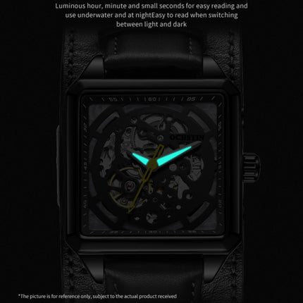 Ochstin 7237 Business Leather Wrist Wrist Waterproof Luminous Skeleton Mechanical Watch(Rose Gold+Blue)-garmade.com