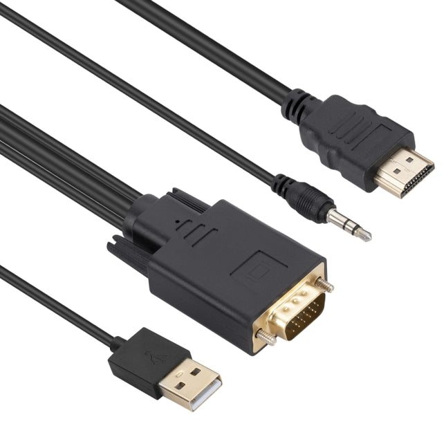 VGA to HDMI Adapter Cable with Audio Band Power Supply, Length: 1.8m(Black)-garmade.com