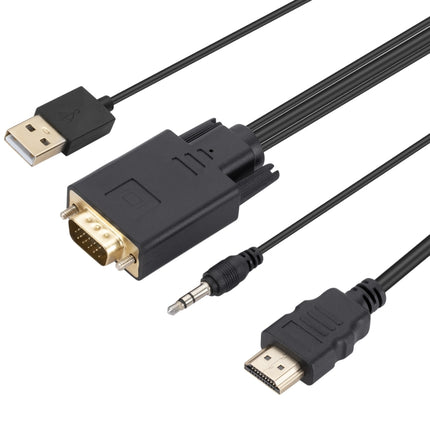VGA to HDMI Adapter Cable with Audio Band Power Supply, Length: 1.8m(Black)-garmade.com