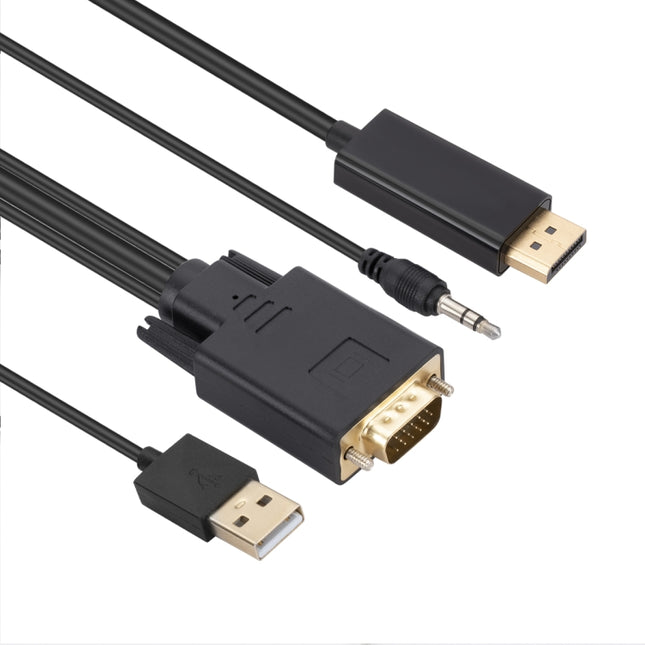 VGA to DisplayPort Adapter Cable with Audio Band Power Supply, Length: 1.8m(Black)-garmade.com