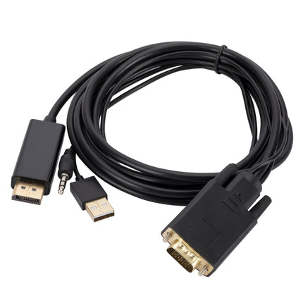 VGA to DisplayPort Adapter Cable with Audio Band Power Supply, Length: 1.8m(Black)-garmade.com
