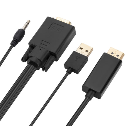 VGA to DisplayPort Adapter Cable with Audio Band Power Supply, Length: 1.8m(Black)-garmade.com