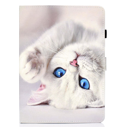 For iPad Pro 11 (2020) Sewing Thread Horizontal Painted Flat Leather Tablet Case with Sleep Function & Pen Cover & Anti Skid Strip & Card Slot & Holder(White Cat)-garmade.com