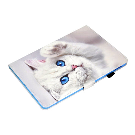 For iPad Pro 11 (2020) Sewing Thread Horizontal Painted Flat Leather Tablet Case with Sleep Function & Pen Cover & Anti Skid Strip & Card Slot & Holder(White Cat)-garmade.com
