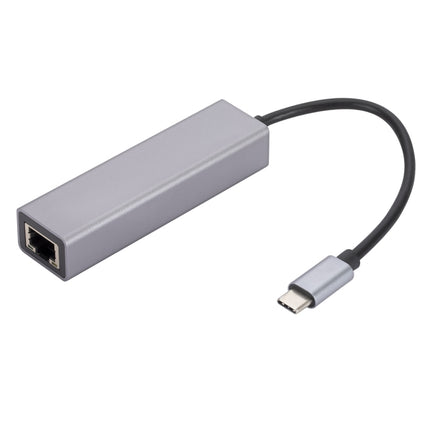 SL-030 USB-C / Type-C to Gigabit Ethernet RJ45 & 3 x USB 3.0 Adapter Converter HUB(Grey)-garmade.com