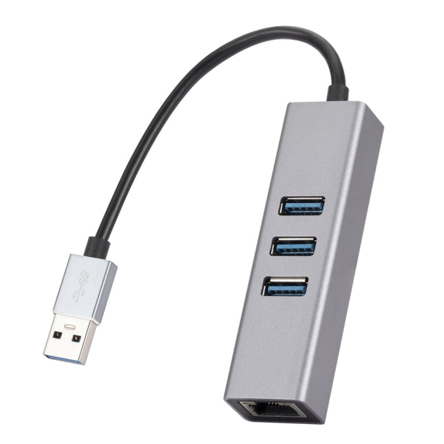SL-030 USB to Gigabit Ethernet RJ45 & 3 x USB 3.0 Adapter Converter HUB(Grey)-garmade.com