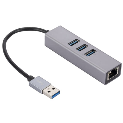 SL-030 USB to Gigabit Ethernet RJ45 & 3 x USB 3.0 Adapter Converter HUB(Grey)-garmade.com