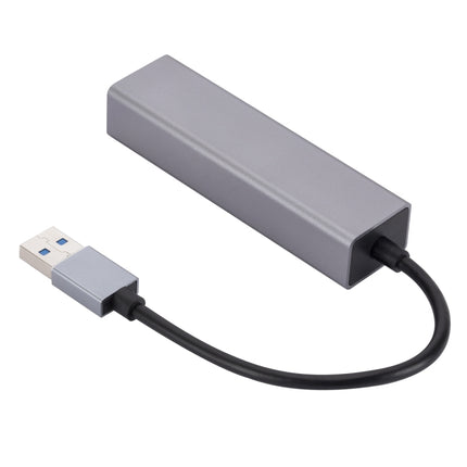 SL-030 USB to Gigabit Ethernet RJ45 & 3 x USB 3.0 Adapter Converter HUB(Grey)-garmade.com