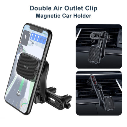 IMAK C5-F2 Dual Chip Air Outlet Magnetic Car Holder(Black)-garmade.com