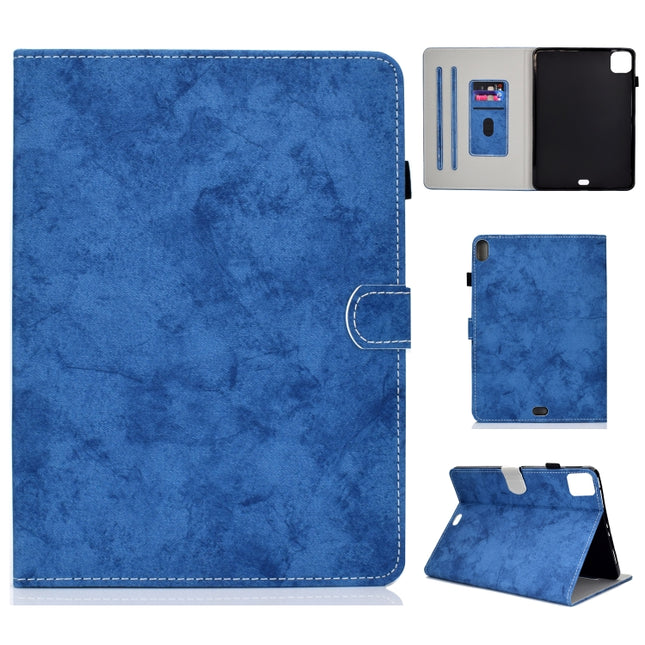 For iPad Pro 11 (2020) Sewing Thread Horizontal Solid Color Flat Leather Tablet Case with Sleep Function & Pen Cover & Anti Skid Strip & Card Slot & Holder(Blue)-garmade.com