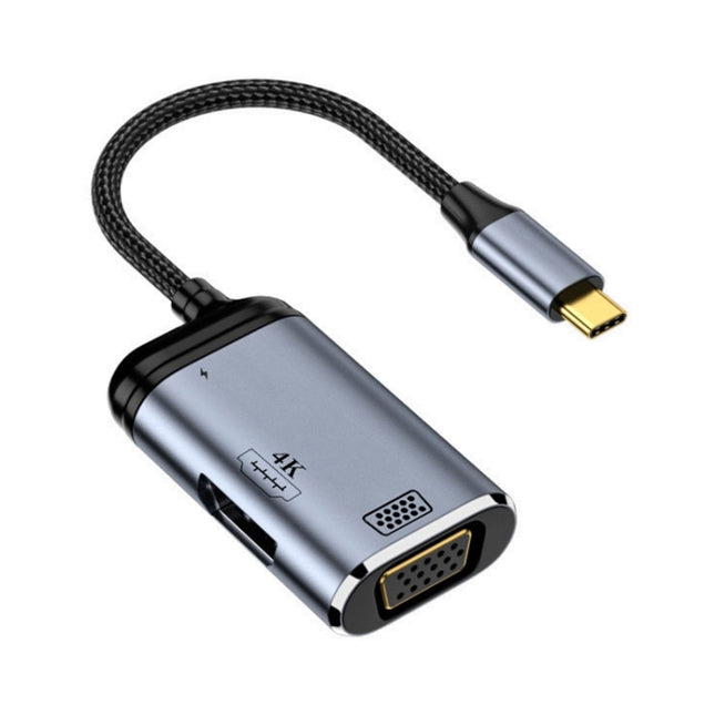 Y001 3 in 1 USB-C/Type-C to VGA+HDMI+USB-C/Type-C Audio Adapter Cable-garmade.com