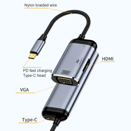 Y001 3 in 1 USB-C/Type-C to VGA+HDMI+USB-C/Type-C Audio Adapter Cable-garmade.com