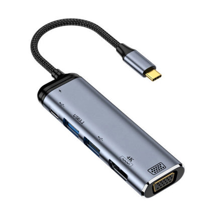 Y002 6 in 1 Type-C to VGA+HDMI+Dual USB+Dual USB-C/Type-C Interface Multifunctional Adapter-garmade.com