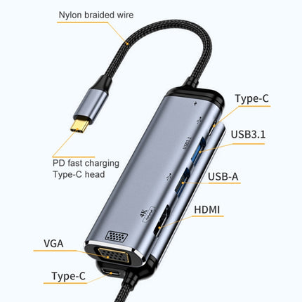 Y002 6 in 1 Type-C to VGA+HDMI+Dual USB+Dual USB-C/Type-C Interface Multifunctional Adapter-garmade.com