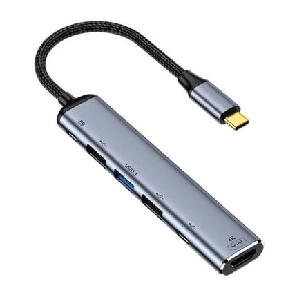 Y004 6 in 1 USB-C/Type-C to HDMI+USB 3.1+Dual USB 2.0+Dual USB-C/Type-C Interface Multifunctional Adapter-garmade.com