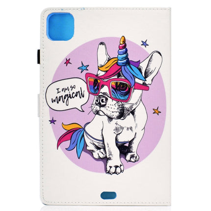 For iPad Pro 11 (2020) Sewing Thread Horizontal Painted Flat Leather Tablet Case with Sleep Function & Pen Cover & Anti Skid Strip & Card Slot & Holder(Unicorn Dog)-garmade.com