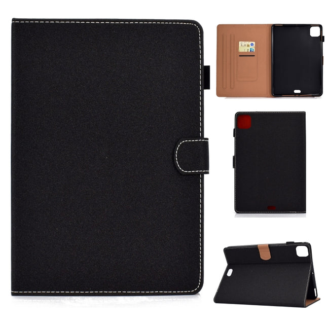 For iPad Pro 11 (2020) Sewing Thread Horizontal Solid Color Flat Leather Tablet Case with Sleep Function & Pen Cover & Anti Skid Strip & Card Slot & Holder(Light Star Black)-garmade.com