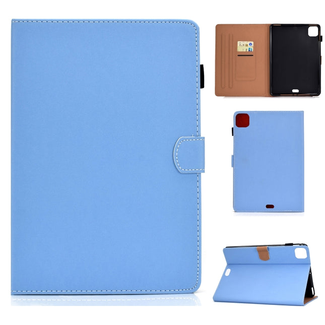 For iPad Pro 11 (2020) Sewing Thread Horizontal Solid Color Flat Leather Tablet Case with Sleep Function & Pen Cover & Anti Skid Strip & Card Slot & Holder(Light Star Blue)-garmade.com