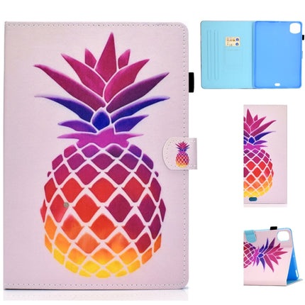 For iPad Pro 11 (2020) Sewing Thread Horizontal Painted Flat Leather Tablet Case with Sleep Function & Pen Cover & Anti Skid Strip & Card Slot & Holder(Pink Pineapple)-garmade.com