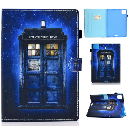 For iPad Pro 11 (2020) Sewing Thread Horizontal Painted Flat Leather Tablet Case with Sleep Function & Pen Cover & Anti Skid Strip & Card Slot & Holder(Police Kiosk)-garmade.com