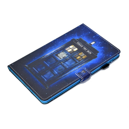 For Galaxy Tab S6 Lite Sewing Thread Horizontal Painted Flat Leather Case with Sleep Function & Pen Cover & Anti Skid Strip & Card Slot & Holder(Police Kiosk)-garmade.com