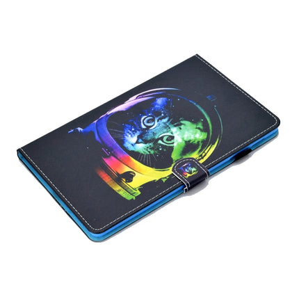 For Galaxy Tab S6 Lite Sewing Thread Horizontal Painted Flat Leather Case with Sleep Function & Pen Cover & Anti Skid Strip & Card Slot & Holder(Space Cat)-garmade.com