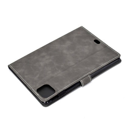For iPad Pro 11 (2020) Embossing Sewing Thread Horizontal Painted Flat Leather Tablet Case with Sleep Function & Pen Cover & Anti Skid Strip & Card Slot & Holder(Gray)-garmade.com