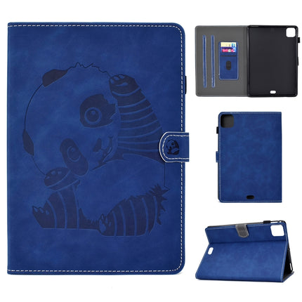 For iPad Pro 11 (2020) Embossing Sewing Thread Horizontal Painted Flat Leather Tablet Case with Sleep Function & Pen Cover & Anti Skid Strip & Card Slot & Holder(Blue)-garmade.com