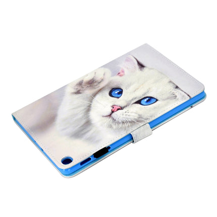 For Galaxy Tab S6 Lite Sewing Thread Horizontal Painted Flat Leather Case with Pen Cover & Anti Skid Strip & Card Slot & Holder(White Cat)-garmade.com