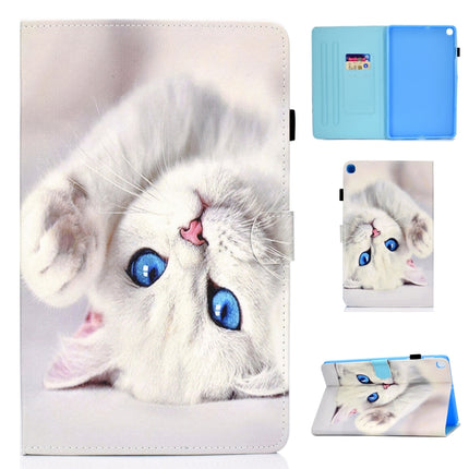 For Galaxy Tab S6 Lite Sewing Thread Horizontal Painted Flat Leather Case with Pen Cover & Anti Skid Strip & Card Slot & Holder(White Cat)-garmade.com