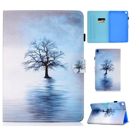 For Galaxy Tab S6 Lite Sewing Thread Horizontal Painted Flat Leather Case with Pen Cover & Anti Skid Strip & Card Slot & Holder(Tree In Water)-garmade.com