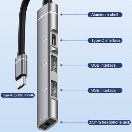 USB-C / Type-C to 3.5mm + 2USB + Type-C HUB Docking Station(Grey)-garmade.com