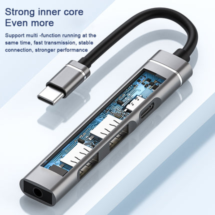 USB-C / Type-C to 3.5mm + 2USB + Type-C HUB Docking Station(Silver)-garmade.com