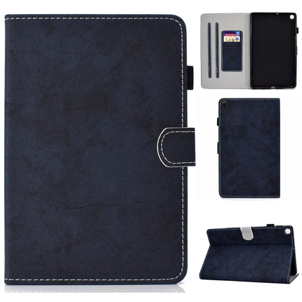 For Galaxy Tab S6 Lite Sewing Thread Horizontal Solid Color Flat Leather Case with Sleep Function & Pen Cover & Anti Skid Strip & Card Slot & Holder(Navy)-garmade.com