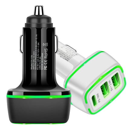 ACC-178 30W Dual USB+USB-C/Type-C Fast Charge Car Charger(Black)-garmade.com