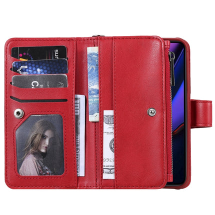 For iPhone 11 Pro 2 in 1 Solid Color Zipper Shockproof Protective Case with Card Slots & Bracket & Photo Holder & Wallet Function(Red)-garmade.com