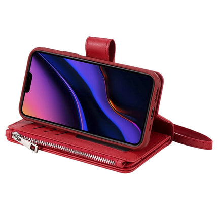 For iPhone 11 Pro 2 in 1 Solid Color Zipper Shockproof Protective Case with Card Slots & Bracket & Photo Holder & Wallet Function(Red)-garmade.com