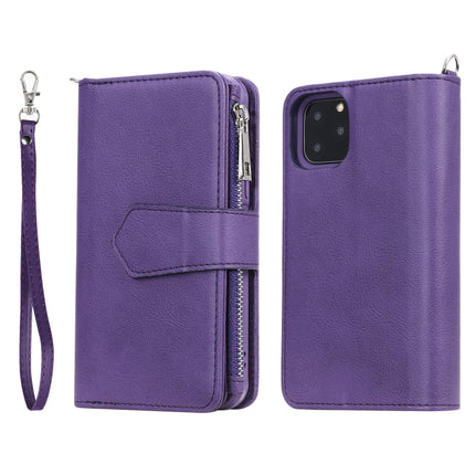 For iPhone 11 Pro 2 in 1 Solid Color Zipper Shockproof Protective Case with Card Slots & Bracket & Photo Holder & Wallet Function(Purple)-garmade.com
