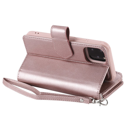 For iPhone 11 Pro 2 in 1 Solid Color Zipper Shockproof Protective Case with Card Slots & Bracket & Photo Holder & Wallet Function(Rose Gold)-garmade.com