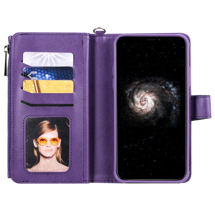 For iPhone 11 Pro Max 2 in 1 Solid Color Zipper Shockproof Protective Case with Card Slots & Bracket & Photo Holder & Wallet Function(Purple)-garmade.com