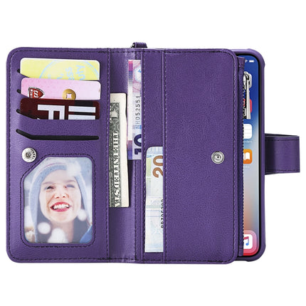 For iPhone XS / X 2 in 1 Solid Color Zipper Shockproof Protective Case with Card Slots & Bracket & Photo Holder & Wallet Function(Purple)-garmade.com